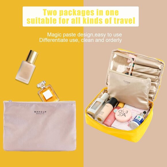 Women Yellow Travel Makeup Bag Cosmetic Bag Makeup Bag Toiletry bag - Picture 4 of 7